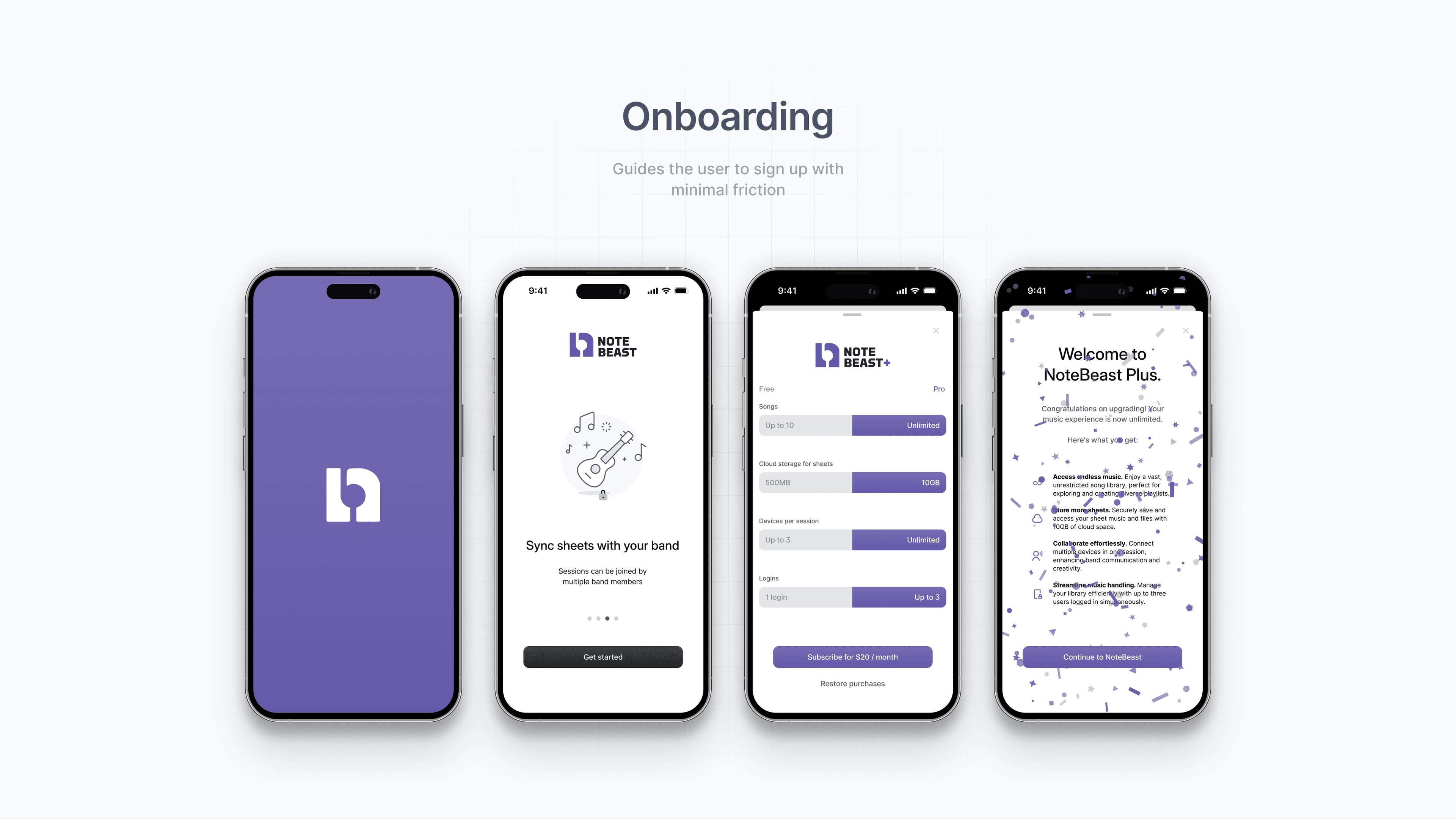 onboarding for notebeast app by d7mtg